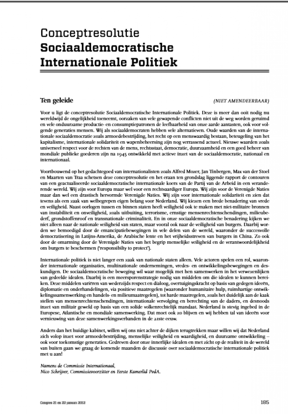 Conceptresolutie Sociaaldemocratische Internationale Politiek